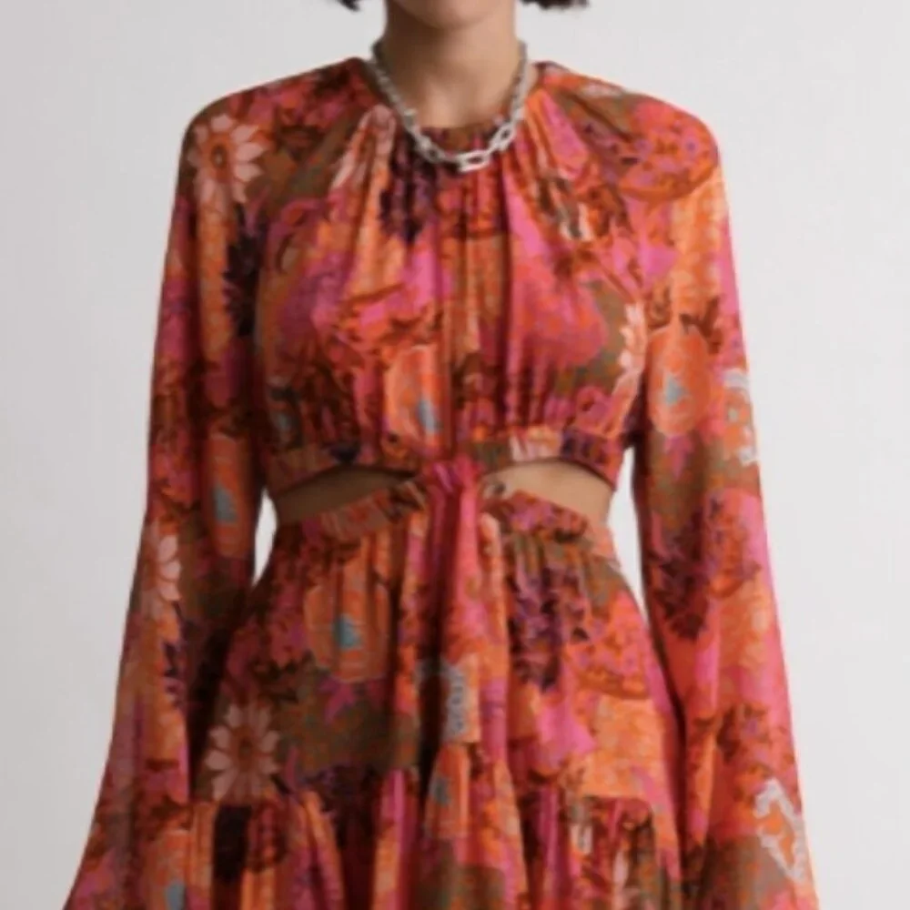 NWOT A.L.C. Izzy Fit & Flare Floral Cut Out Silk Boho Mini Dress XS $695